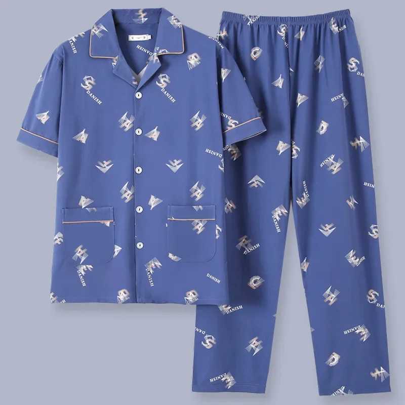 Mens Pajamas Summer Thin Casual Sleep Wear Set Cotton Short-sleeved Night Clothing Pyjamas Suit Male Unisex Home-wear GentlemenXJ241227