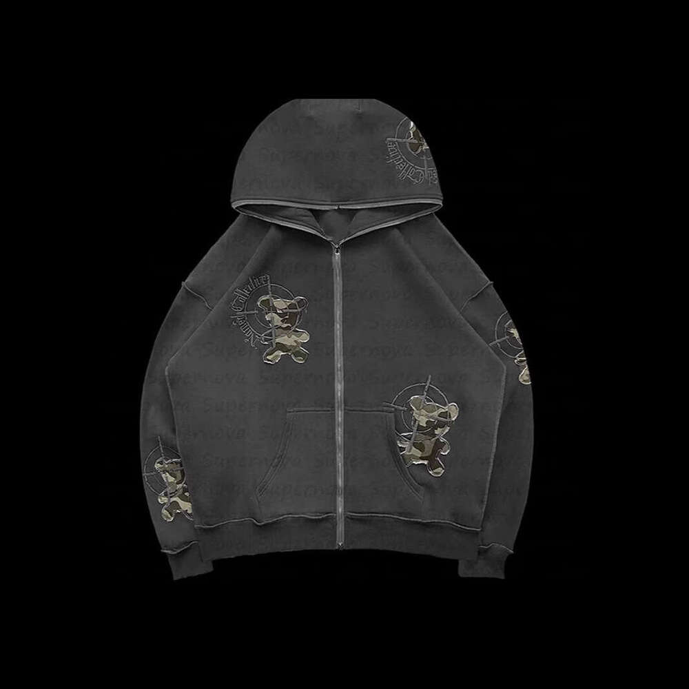 2024 New Fashionable Y2K Style Little Bear Letter Street Trend Zipper Hoodie