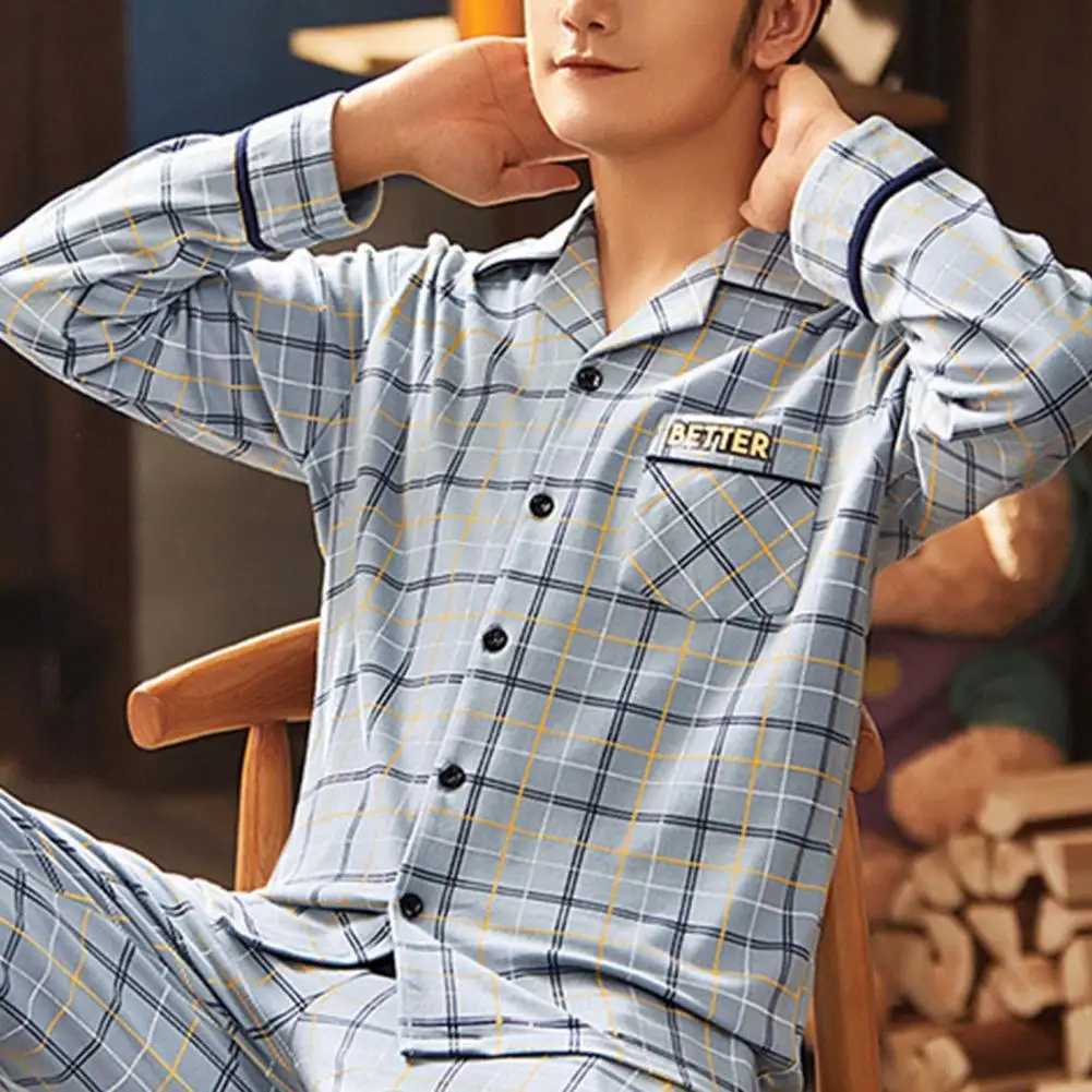 2 Pcs/Set Fall Winter Men Pajamas Set Striped Color Turn-down Collar Men Loungewear Single-breasted Elastic Waist Male HomewearXJ241227