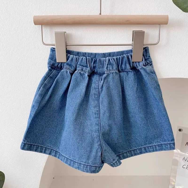 Girls Denim Culottes 2-8 Y 2024 New Summer Casual Childrens Skirt Kids Cute Embroidered Bear Shorts Korean Style W241227