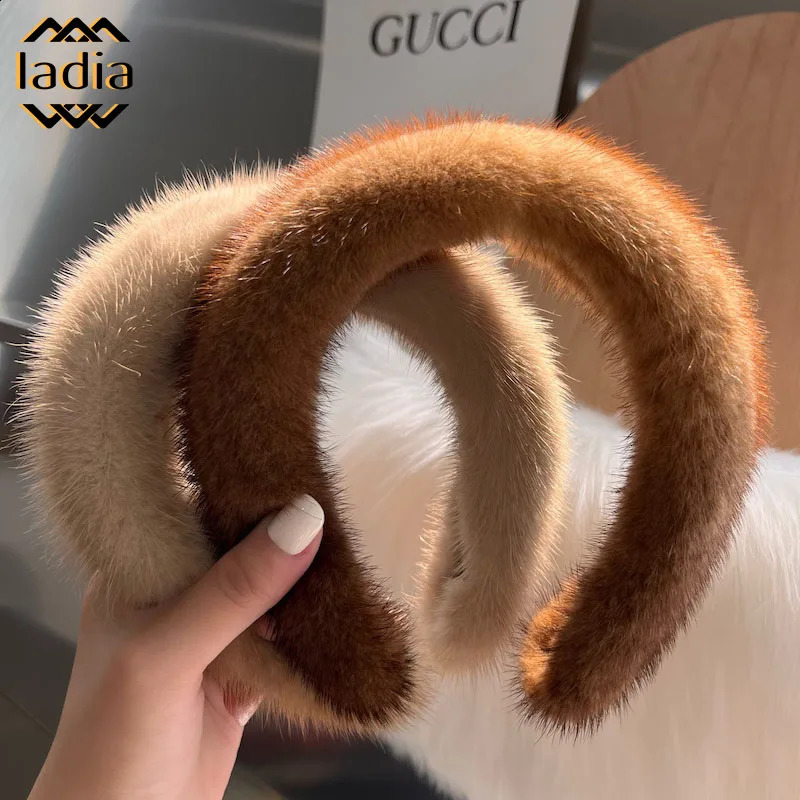 Style Real Mink Fur Band Female Real Mink Fur Headband Women Hair Genuine Fur Accessories Padded Winter Hair Hoop 241226