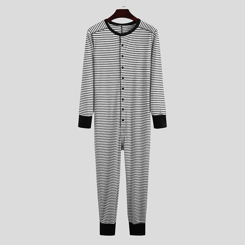 Mens Striped Pajamas O-Neck Long Sleeve Romper Home Wear Cozy Leisure Sleepwear S-3XL 2023XJ241227