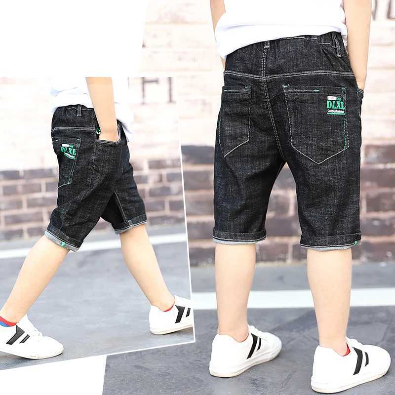 Teenager Kids Boys Denim Shorts 4Y-16Y Summer Letter Printed Children Boys Casual Pants Soft Cotton Jeans Short Straight Pants W241227