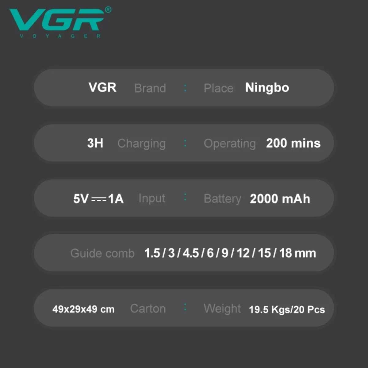 VGR Hair Clipper Professional Hair Cutting Machine Cordless Hair Trimmer Barber Digital Display Haircut Clipper for Men V-651 W241227