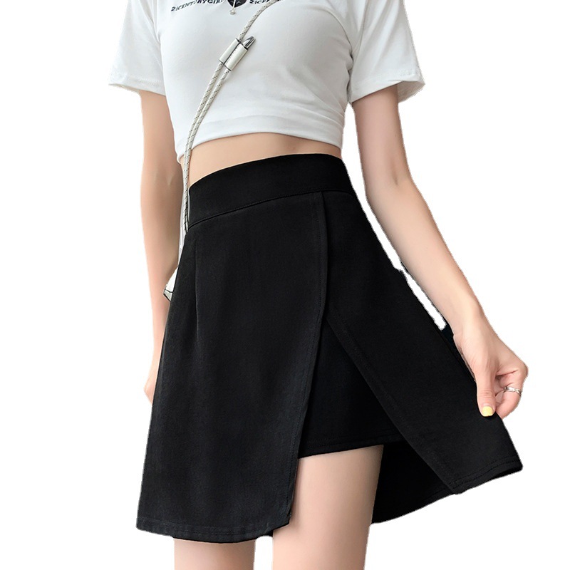 L46279 Large size black a-line high waist slit skirt summer 2024 new short skirt irregular skirt female