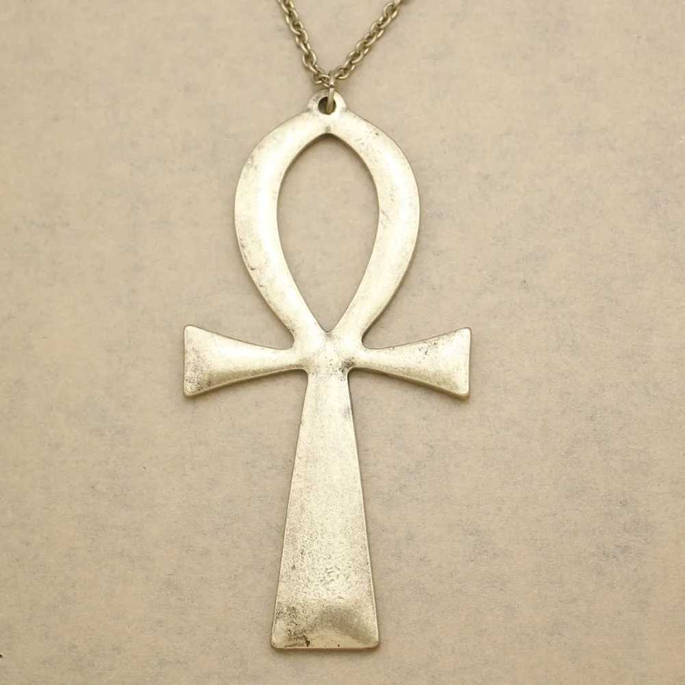 10x5cm Vintage Egyptian Life Big Ankh Cross Pendant Long Chain Necklace Fashion Jewelry Men and Women Accories DropshippingXJ241227