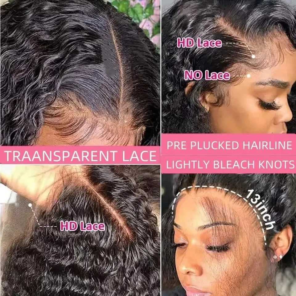 YKB Vietnamese Curly Wigs 13X6 HD Transparent Human Hair 5X5 Clo Glueless Wig Bob Natural Black Deep Wave Remy 200 DensityXJ241227