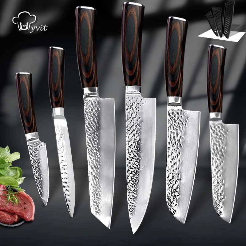 Kitchen Knife Set Chef Knife Santoku Japanese Knife 1-6pcs 7CR17 High Carbon Stainless Steel Fl Tang Fish Practical Kitchen Knife Y241227