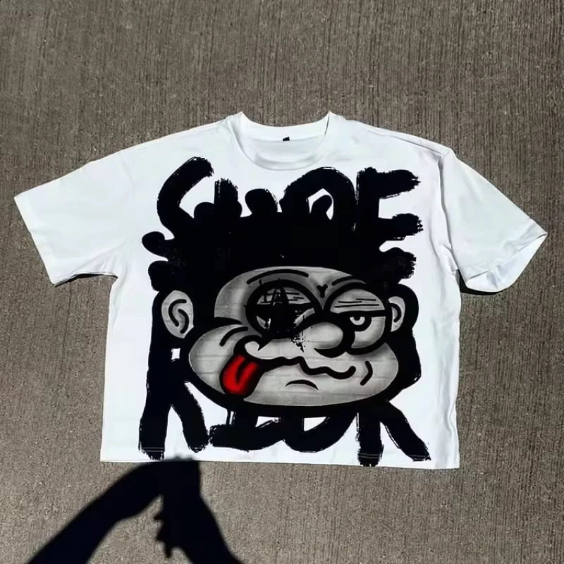Vintage Big Face Graphic Print Cotton T-Shirt Men Y2K Summer Short Sleeves Vintage Oversize Tshirt Streetwear Women Tops 241226