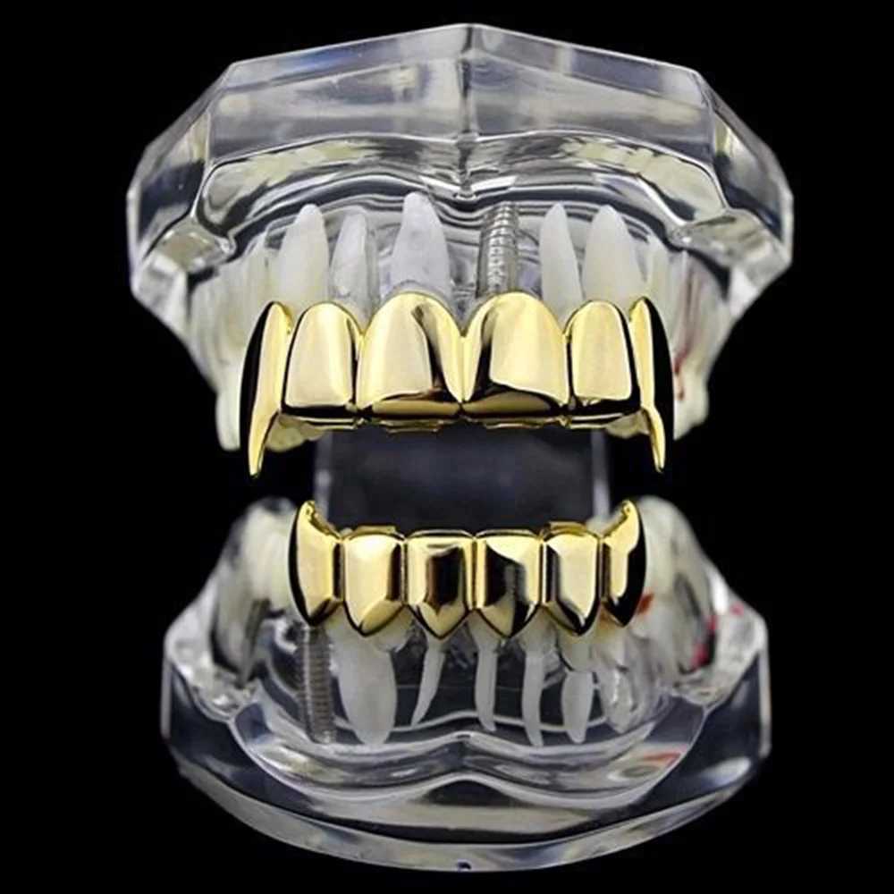 YOUNGX Simple 6/6 Glossy Teeth Grillz Fangs Hip Hop Gold Silver Rose Colors Tooth Cs For Women Men Jewelry Halloween Gift W241227