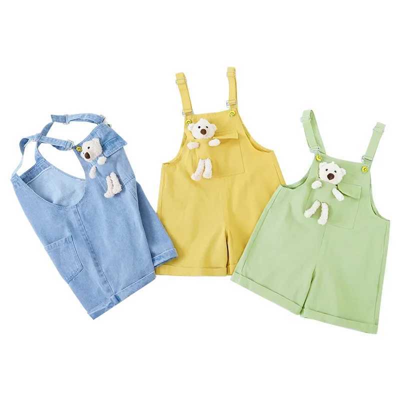 3-10-year-old girls hanging jeans cute bear doll overalls new fashion Korean teenage girls denim shorts childrens birthday gift W241227