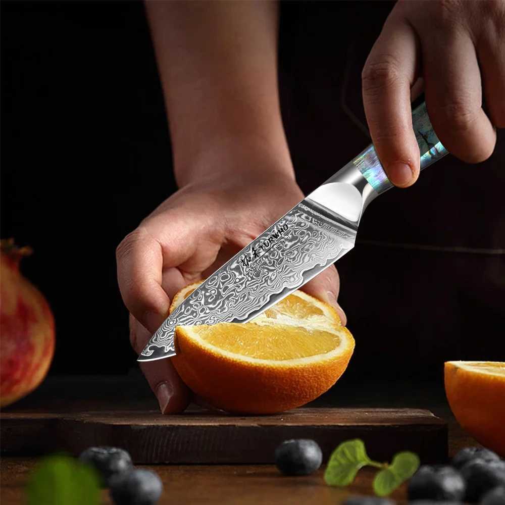 TURWHO 3.5-inch kitchen knife made of large horse leather steel Abalone shell handle Japanese carving and peeling knife kitchen tool Y241227