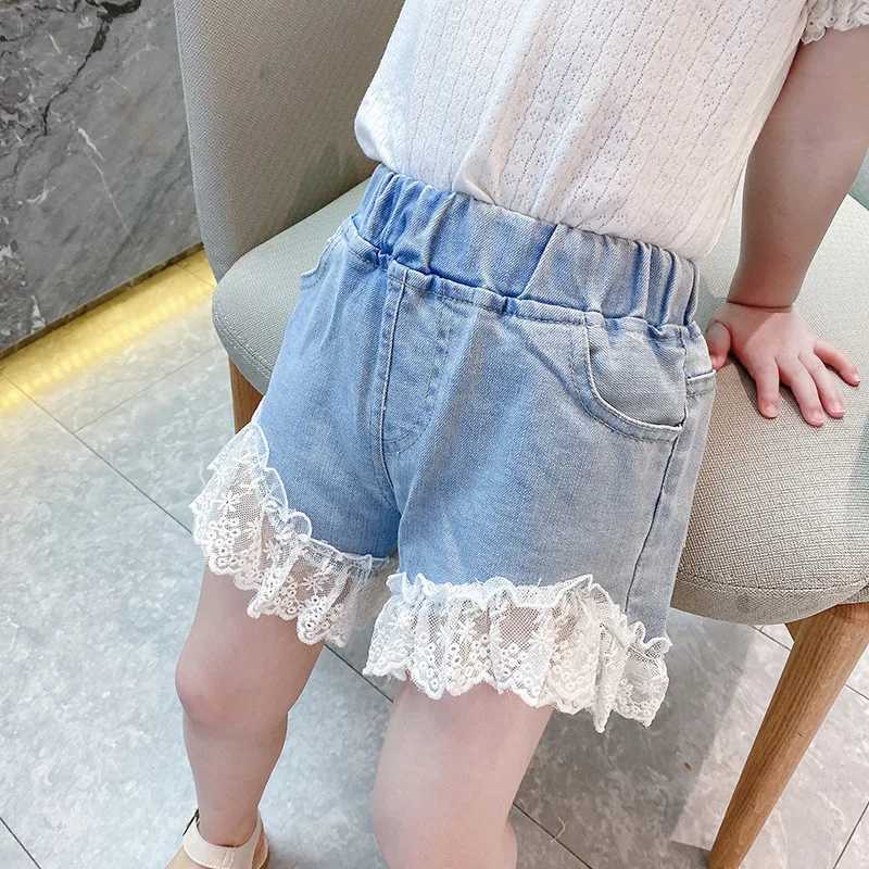 IENENS Girl Jeans Shorts Kids Denim Short Pants Baby Casual Lace Shorts Beach Bottoms Fit 4-13 Years Child Summer Clothes W241227