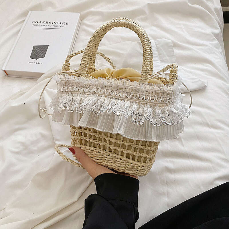 Fairy Beach Resort Grass New Vegetable Basket Crossbody Western Woven Handheld Bucket Bag