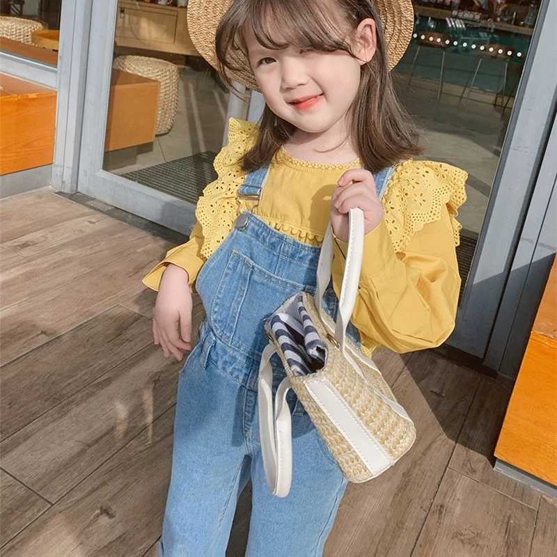 Girls jeans Spring and Autumn denim childrens full set Korean lace girls shirts Princess childrens casual clothing Preschool girls pants 2-7Y W241227