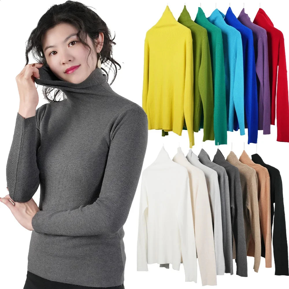 Turtleneck Sweater Women Pullover Knitwear Slim Jumpers Long Sleeve Autumn Winter Warm Tops Woman Sweaters Clothing Jersey 241223