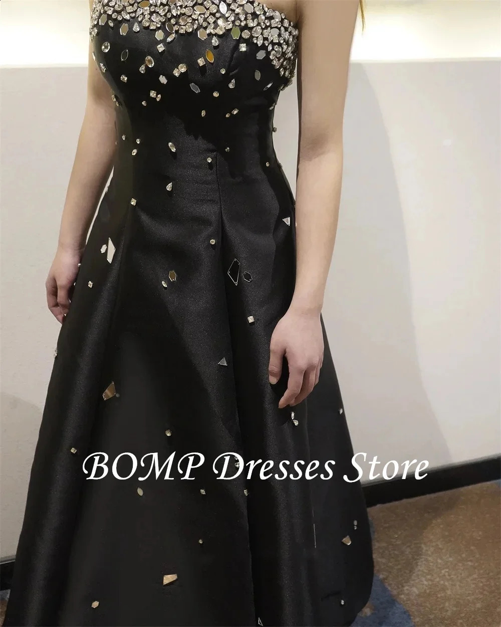 BOMP Dubai Black Appliques Sequined Beaded Evening Dress for Women 2025 Elegant Birthday Party Formal Gowns Customized 241223
