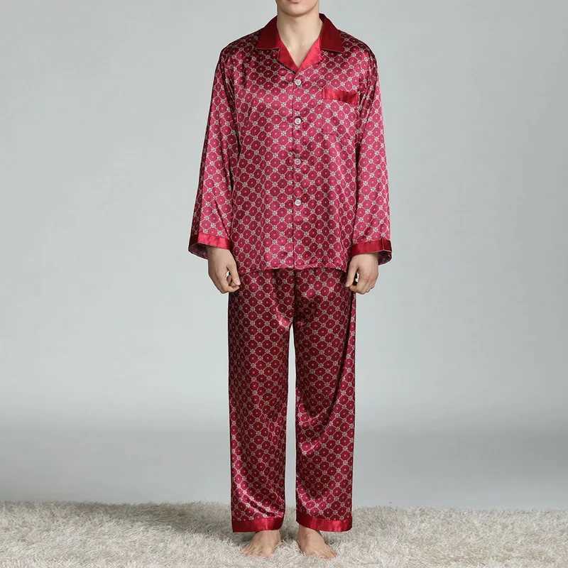 Mens Satin Silk Pajama Sets Sleepwear Casual Nightgown Loose Loungewear Pajamas Pijamas Autumn New Print Nightwear HomewearXJ241227