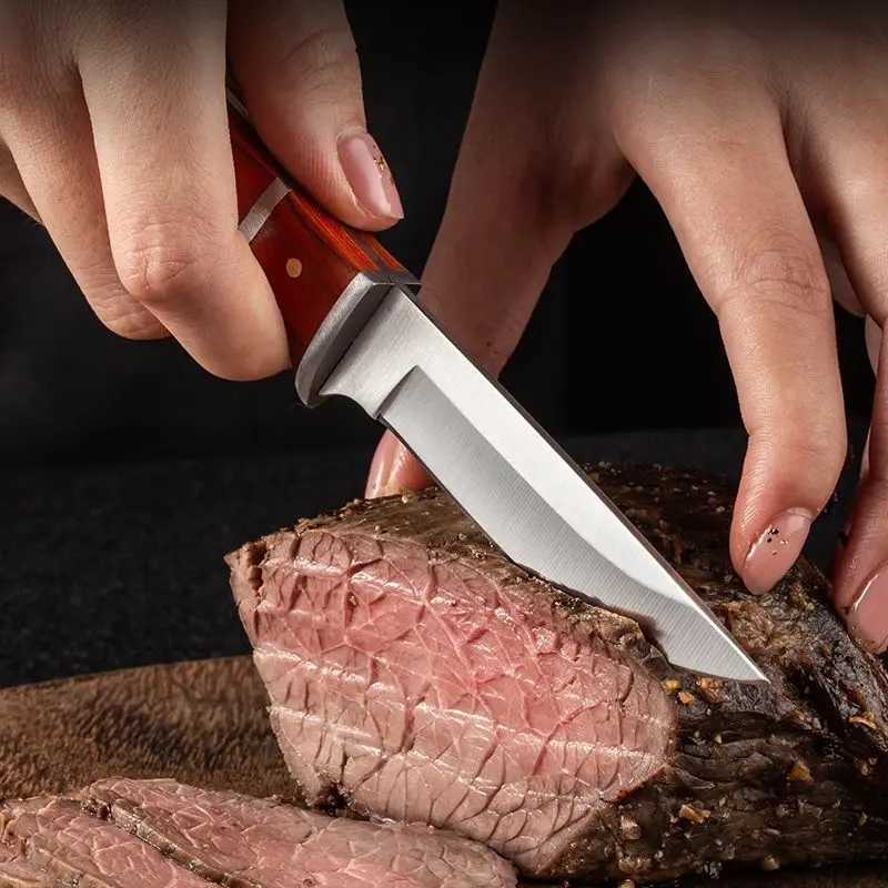Stainless Steel Cleaver Kitchen Utility Knife Meat Steak Cutting Boning Paring Knife Outdoors BBQ Fishing Knife with Wood Handle Y241227