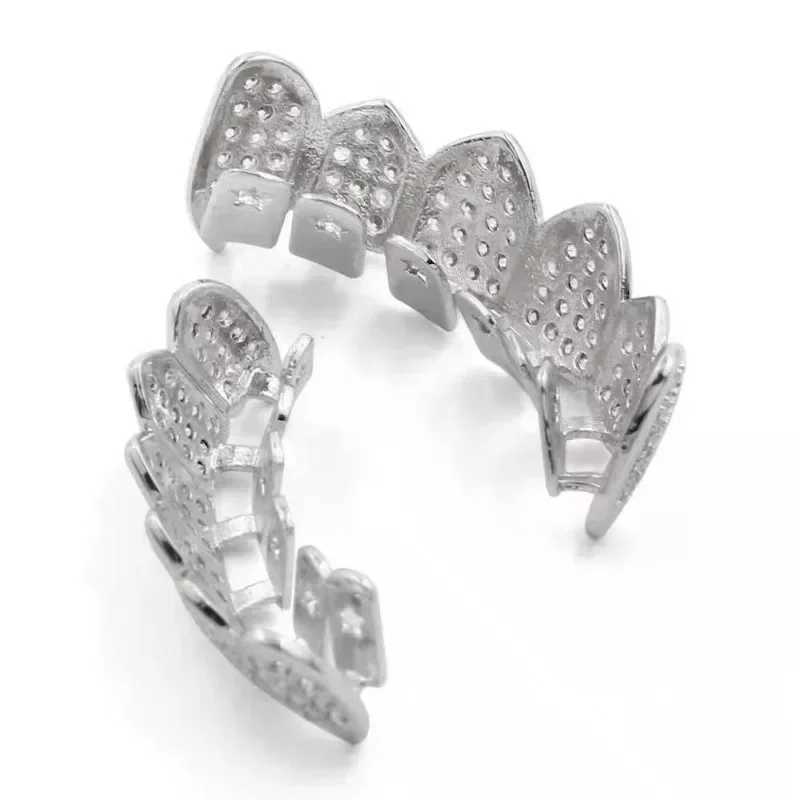 2Pcs/ Set Hip Hop Cubic Zirconia Teeth Grills Top Bottom Grills Dental Mouth Punk Tooth Cs Halloween Cosplay Rper Jewelry W241227