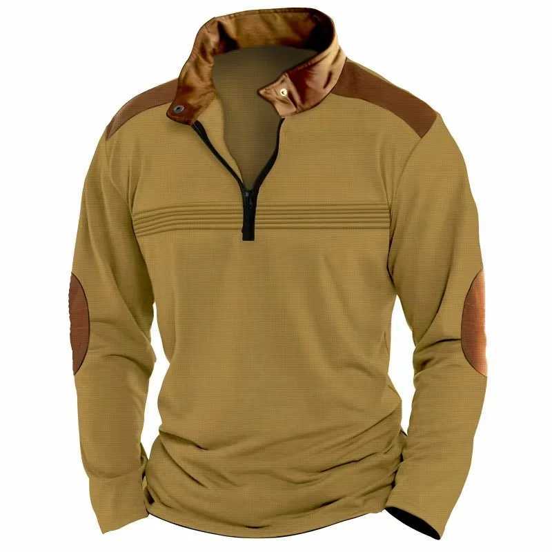 2025 Cross-border Mens Patchwork Pullover Zipper Solid Color POLO Shirt Zipper Long-sleeved Sports Polo Shirt Crazy Street Casual W250616