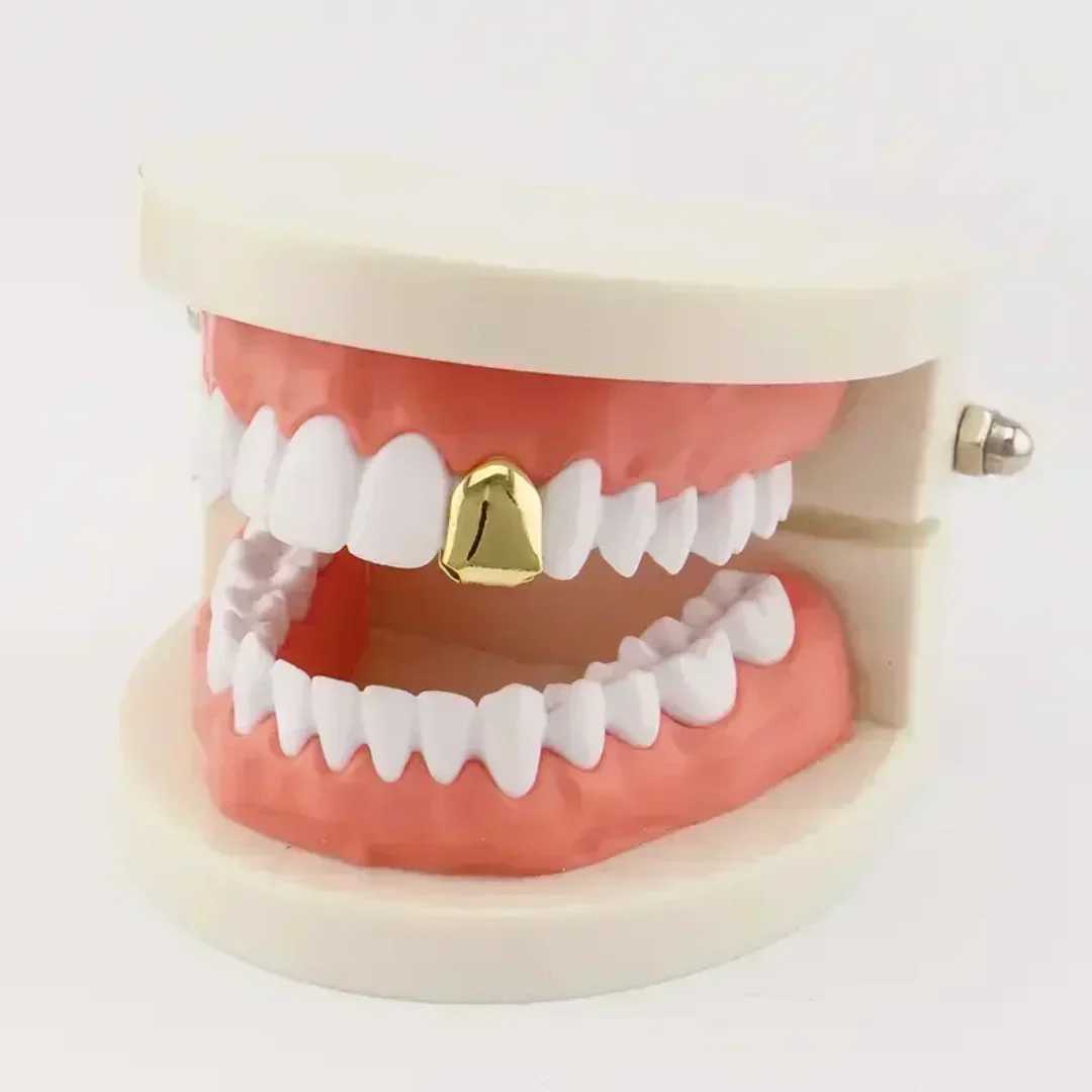 2024 New Gold Plated Hip Hop with Golden Teeth Grill - Perfect Halloween Studio for Men and Women! W241227