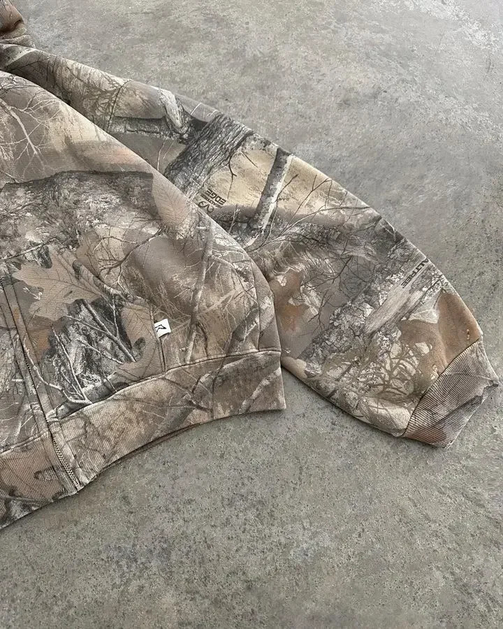 American Retro Camo Zip Hoodie Y2K Clothes Mens Womens Hip Hop Punk Rock Casual Jacket Oversized Hoodie Sweatshirt 241224