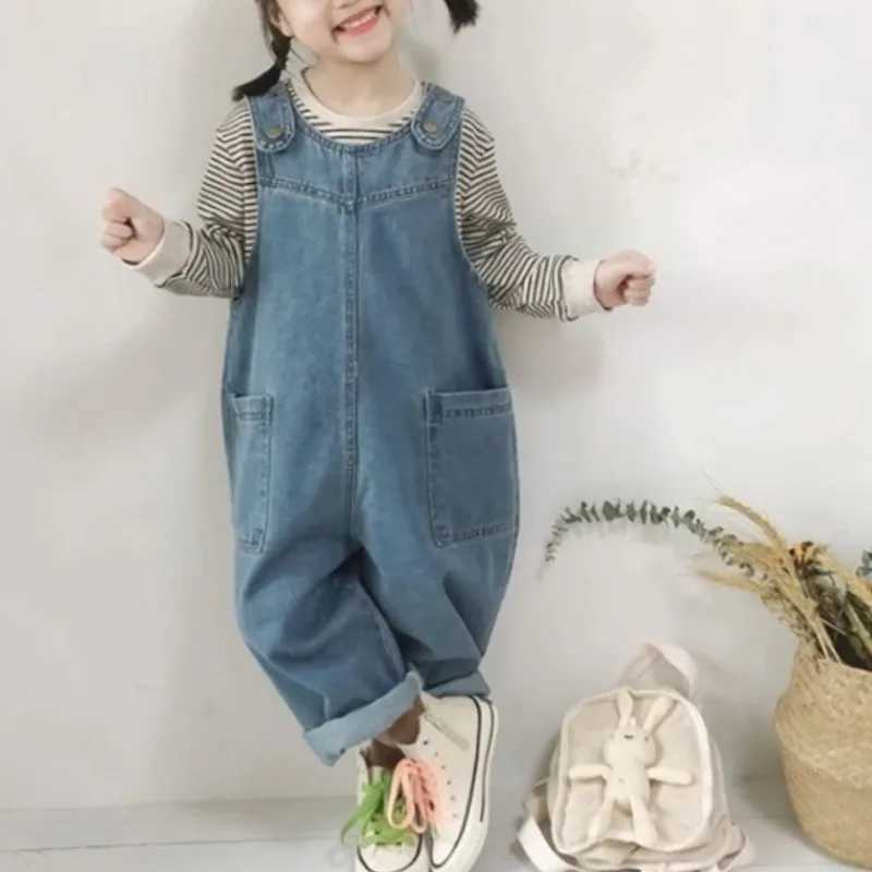 Spring and summer new Kaii cute Jean Kids Over Korean loose casual fashion Y2K childrens clothing jumpsuit W241227
