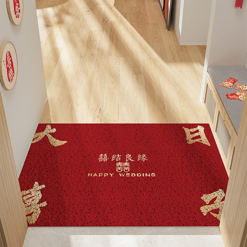 Decorative Red Festive Entrance Door Mats To Scrape Mud and Dirt Foot Pads Wear-resistant Non-slip Easy To Care for Silk Ring Mats