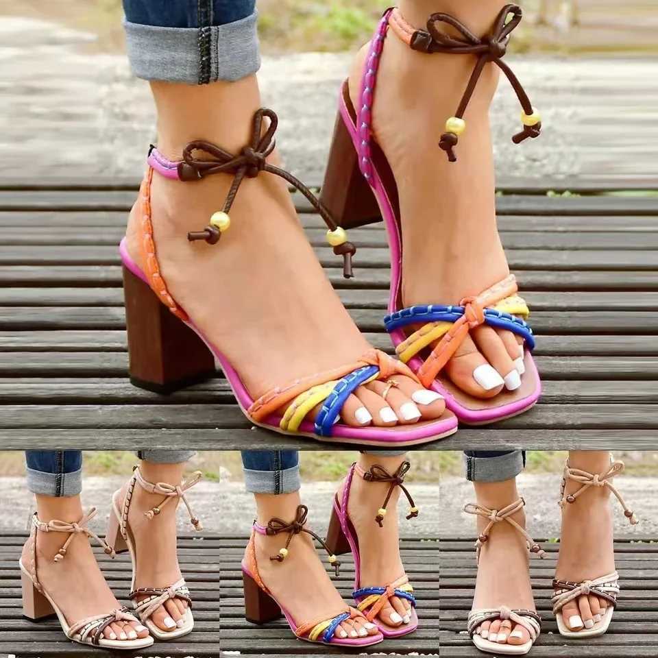 High Quality Brazil FAshion luxury Twist Woven Sandals Color Blocking Womens Shoes Thick with High Heel Sandals Female Casual T241227