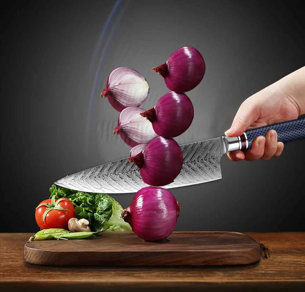 XITUO 8-inch Chef Knife Damascus Steel VG 10 Sharp Chop Vegetables Blue Resin Honey CB Handle Household Kitchen Knife Y241227
