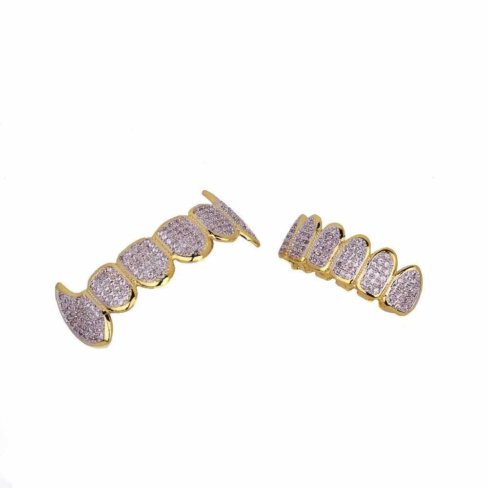 Shining Hip Hop Grillz d Out CZ Fang Mouth teeth grills Cs Top Bottom tooth Set Men Women Vampire Grills Fashion Jewelry W241227