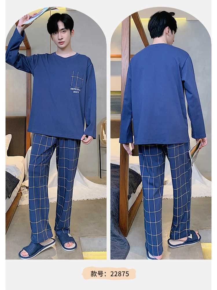 3XL Plus Size Korean Men Pajamas Set Autumn Spring Long-Sleeved Trousers Homewear Youth Nightwear Two-Piece Sleepwear LoungewearXJ241227