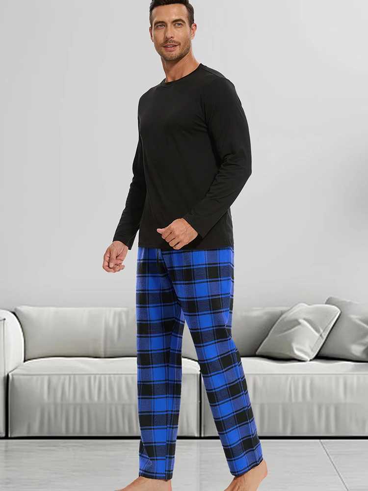 MenS Plaid Pajamas Set Autumn Wintercomfortable Flannel Long-Sleeved Top And Trousers Set Of Homewear Pajamas SetXJ241227