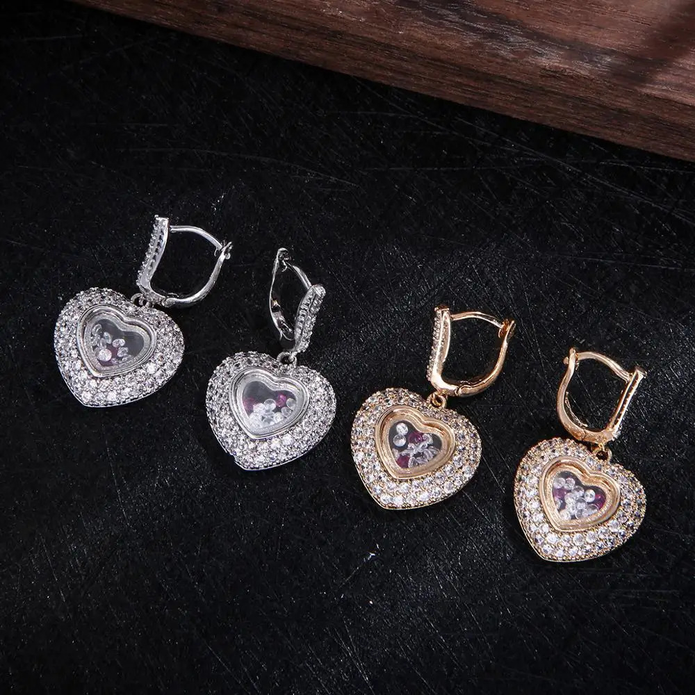 Trendy Lover Heart Wedding Necklace Earrings For Women Full Cubic Zirconia Bridal Jewelry Sets pendientes mujer moda E7664 241226