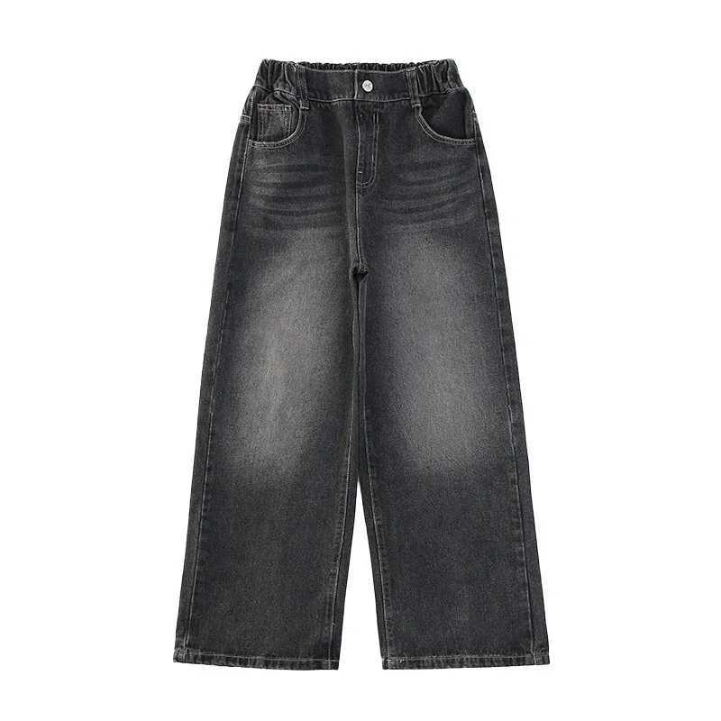 New Fashion Teenager Girls Denim Wide Leg Pants Children Trousers Spring Autumn Retro Design Girls Jeans 5-14 Years Kids Clothes W241227