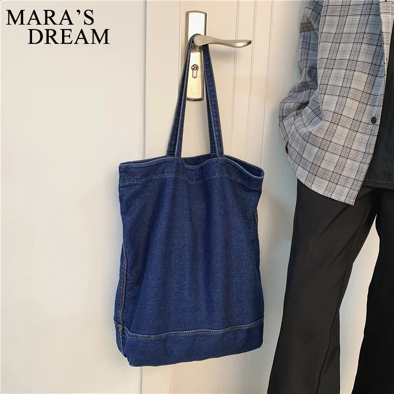 Maras Dream Denim Shoulder Bag Large Capacity Hand For Woman Supermarket Shopping Travel Casual Women Handbag 241225