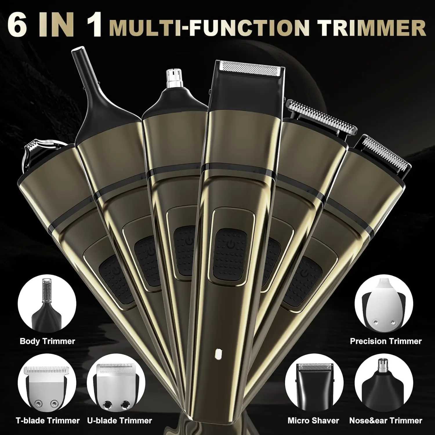 Sejoy 6 IN 1 Hair Trimmer for Men Electric Groin Hair Trimmer Cordless Beard Trimming Kit with Standing Charging Dock W241227