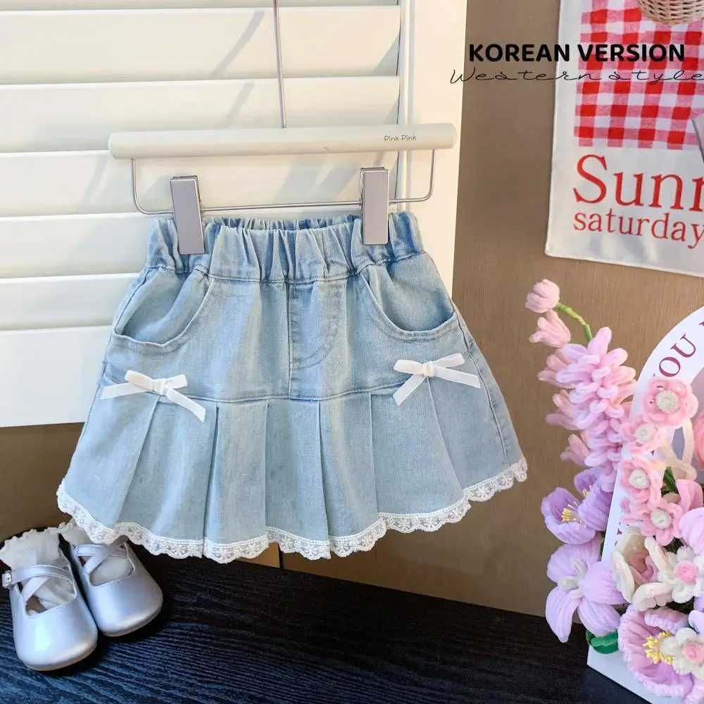 2-8Years Old Girls Shorts Summer Elastic Waist Lace Flower Denim Hot Pants Kids Jean Shorts Childrens Wear Clothes W241227