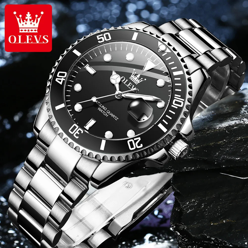 OLEVS Mens Watch Top One-Way Rotating Outer Ring Quartz Watch for Men Auto Date Waterproof Wrist Watches 241227