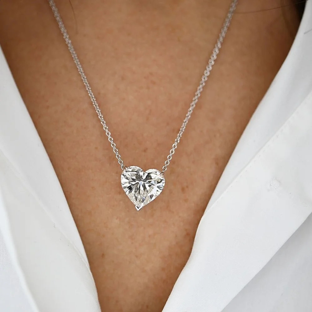 4CT Heart Shape Pendant Necklace for Women 925 Silver Solitaire Diamond Neck Chain Fine Jewelry with Certificate 241226