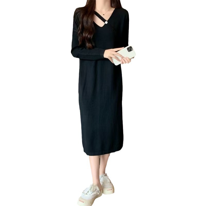 H826 Medium-length skirt with coat, fat mm looks thin and covers the belly with knitted dress