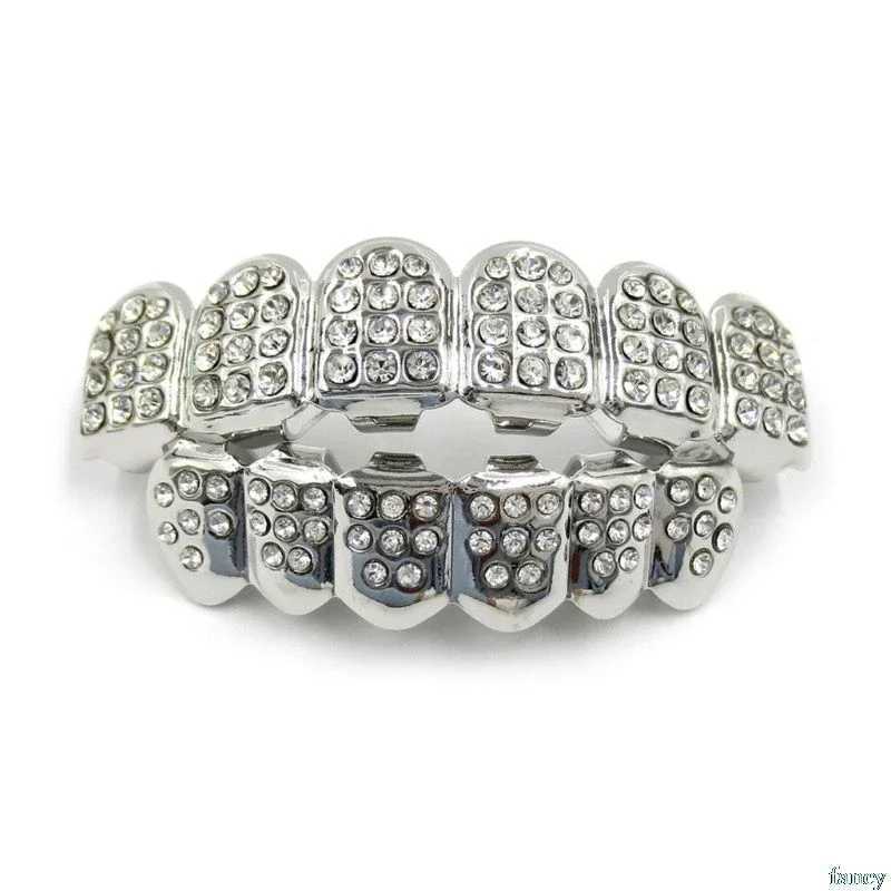 New Fashion Hip Hop Gold Silver Colour d Out CZ Teeth Grillz Top Bottom Men Women Jewelry W241227