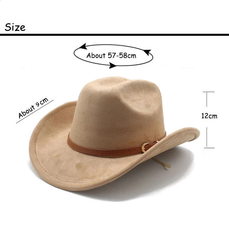 Mens Western Cowboy Hat Cotton-Polyester Blend Suede Brim Seasonal 57-58cm with Curved Brim 241227