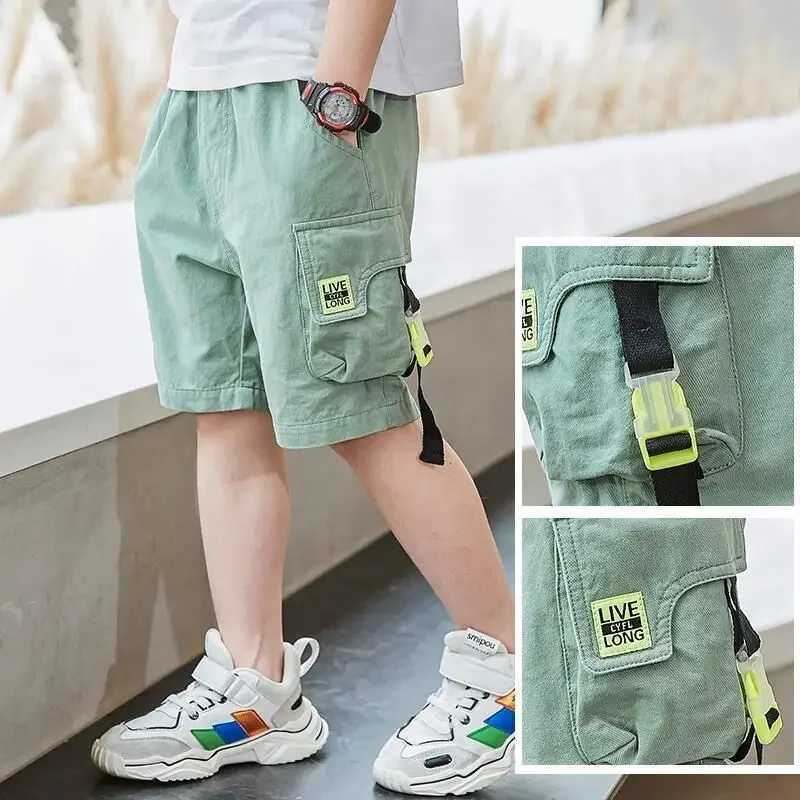 Boys shorts summer loose pants teenagers Trouser pocket shorts childrens casual cargo shorts childrens elastic waist cotton pants W241227