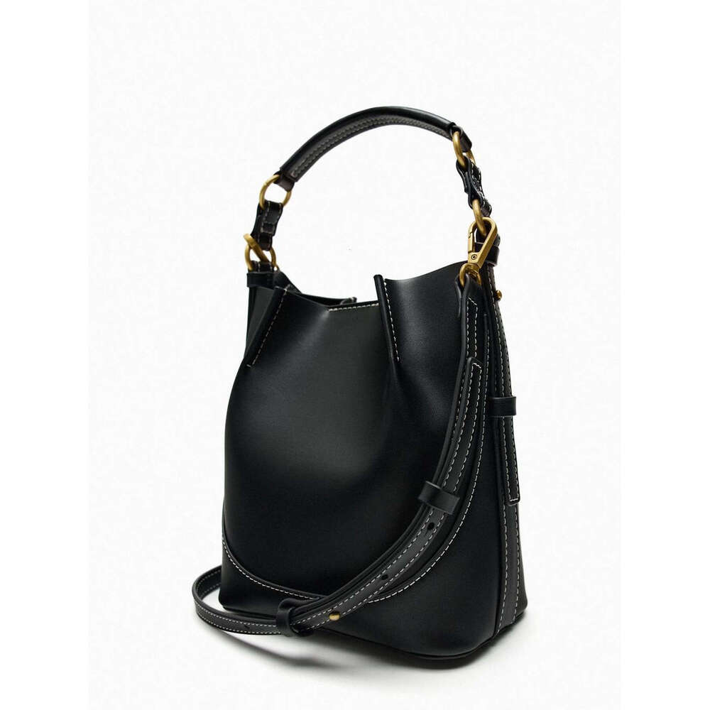 Women's Bags Women's New Large Capacity Wide Strap Single Shoulder Handbag With Bundle Mouth Handheld Crossbody Bucket Bag