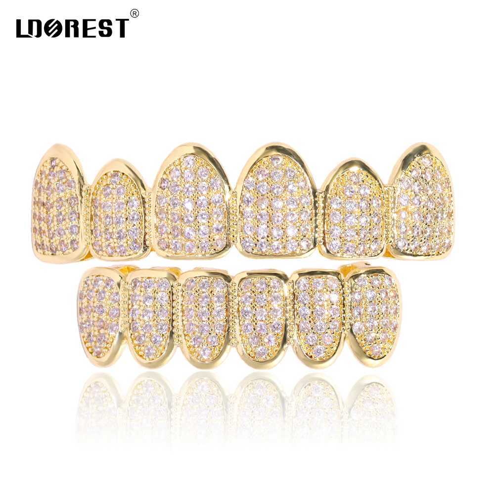 d Out Golden Bling Teeth Grillz Top Bottom Cubic Zirconia Micro Pave Teeth Grills Set For Men Women Dental Cosplay Jewelry W241227