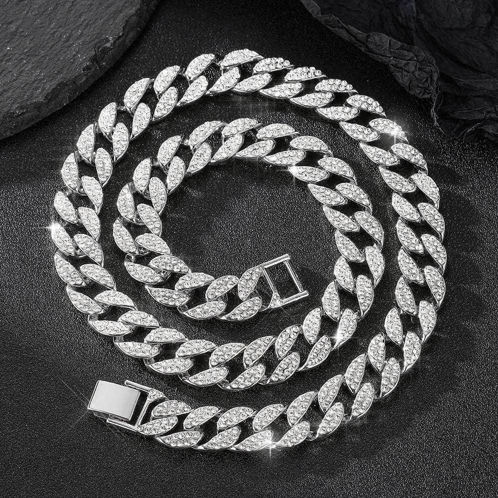 15MM Full Rhinestone Miami Cuban Chain Mens Out Hip hop Necklace Rper Jewelry Gift for teen boys Women girlsXJ241227