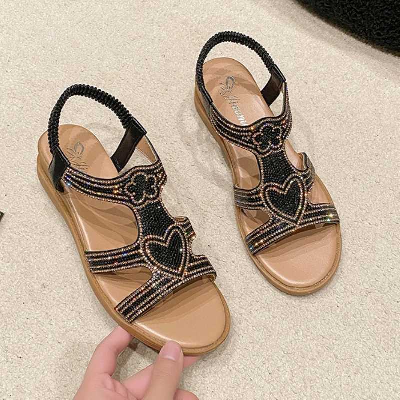 High Quality Fashion Womens Sandals Comfortable Women Shoes Rhinestones Wedge Sandals Summer New Roman Sandals Slip on Zapatos De Mujer T241227