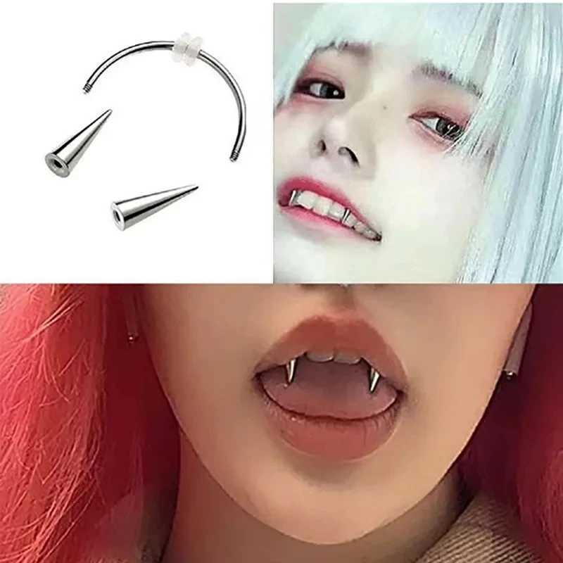 1PC Dracula Steel Piercing Jewelry Stainl Steel Septum Piercing Bo Decorations Vampire Fangs Zombie Teeth W241227